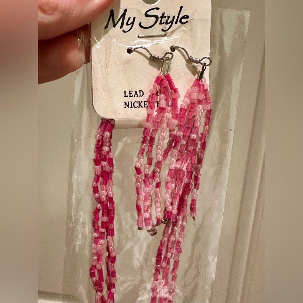 My Style Pink Seed Bead Necklace & Earrings